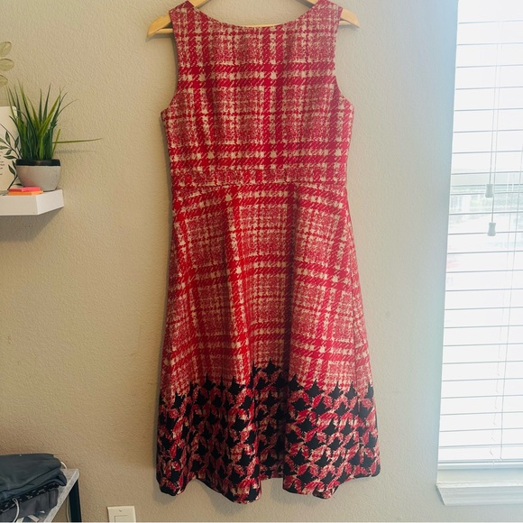 Merona Sz 10 Fit & Flare Plaid Dress Red Black VTG Style Cottagecore Academia - Picture 4 of 11